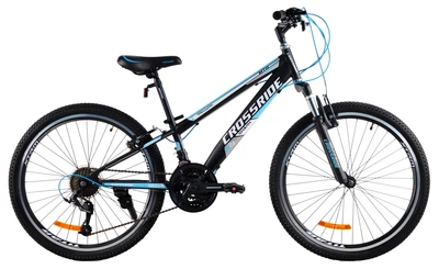 Велосипед горный подростковый Crossride Shark 24 дюйма, рама 11" (Черно-голубой)