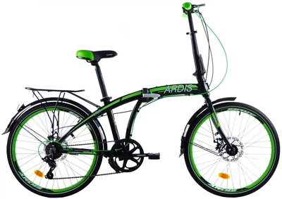 Велосипед складной алюминиевый 24 дюйма Ardis City Folding с багажником, рама 13" (Черно-зеленый)