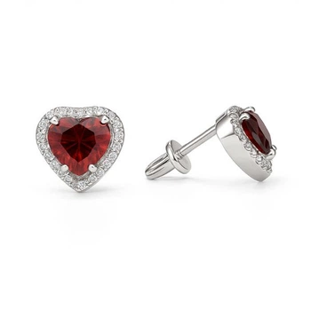 Серьги-пусеты (гвоздики) серебряные Сердце с фианитами Silver Style (331236.66 sku:2300104098254)