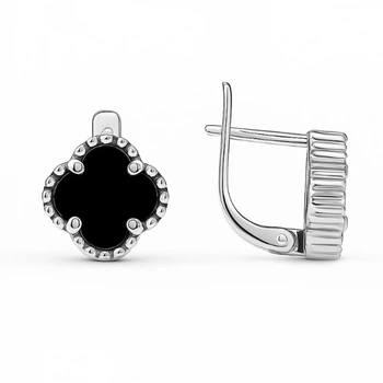 Сережки срібні Конюшина з оніксом Silver Style (216916.80 sku:2300104024840)