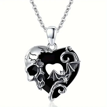 Кулон на ланцюжку Череп з Кажаном - Skull and Bat Метал Чорний Метал Чорний