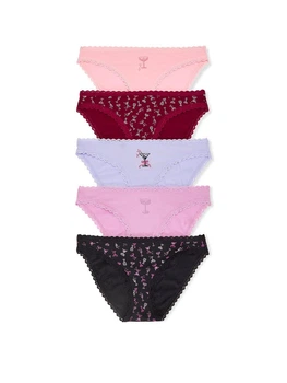 Набір трусиків Victoria's Secret (43652955162820) Stretch Cotton Lace-Trim Bikini 5-Pack XS комбіновані