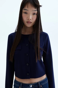 Укорочений жакет H&M 1259414002c48 M темно-синій (100002544)