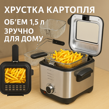 Фритюрница Crownberg CB-5542 1,5 л 1200 Вт с терморегулятором и антипригарной чашей