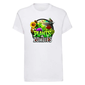 Футболка дитяча біла з принтом Plants vs Zombies Рослини проти зомбі DM-1828 122 см