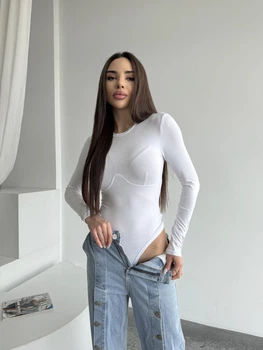 Жіночий однотонний силуетний боді Uaclothes 42-44 Молочний (like36309-167321349)