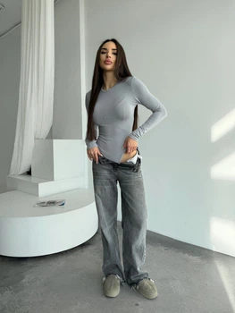 Жіночий однотонний силуетний боді Uaclothes 46-48 Сірий (like36304-167271350)