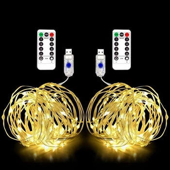 Гирлянда Роса 100 LED длина 10 м от USB + пульт теплый белый