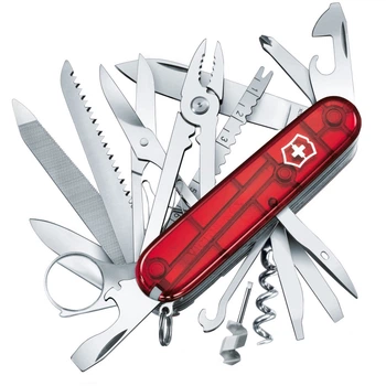 Ніж складаний, мультитул Victorinox Swisschamp (91мм, 33 функції), червоний прозорий 1.6795.T