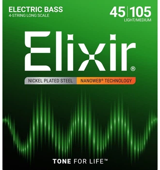 Струны для бас-гитары Elixir 14077 Nanoweb Coated Nickel Plated Steel Light/Medium 4-String 45/105