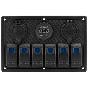 Панель переключателей HF60-326B 12/24V 6 переключателей с двойным USB (HF60-326B)