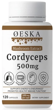 Кордицепс Екстракт 500мг Oeska 120 капсул | Cordyceps Militaris Extract | 40% полісахаридів