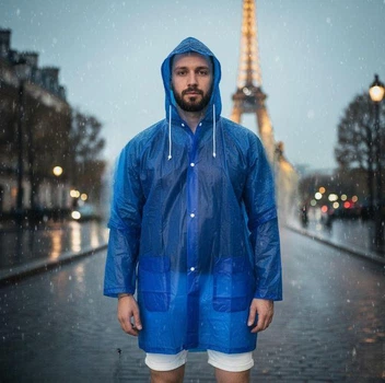 Дощовик Paris синій розмір L з капюшоном і стильним дизайном