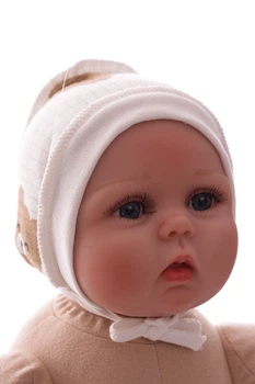 Чепчик на зав'язках у рубчик Babykroha з Ведмедиком білий 0м+ (54598)