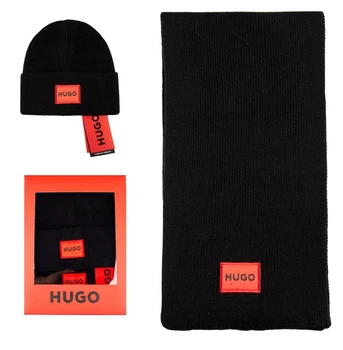 Комплект шапка + шарф с принтом HUGO BOSS унисекс чернй (n014)