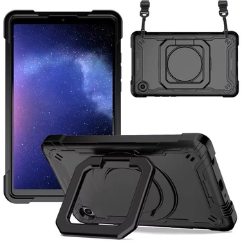 Противоударный чехол с поворотной 360 подставкой и ремешком для Samsung Galaxy Tab A11 8.7" SM-X130 SM-X135 (Чёрный)