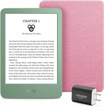 Электронная книга Amazon Kindle 16GB 11th Generation 2024 Matcha, экран 6`, с подсветкой, адаптером и чехлом (Rose Cover)