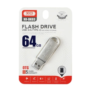 USB флеш-накопичувач XO DK03 USB3.0+Type C 64GB Сталевий