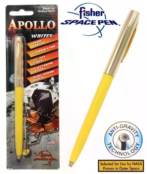 Автоматична ручка Fisher Space Pen Apollo,пишет на любой поверхности ,жолтый корпус+золотой колпачок, черные чернила