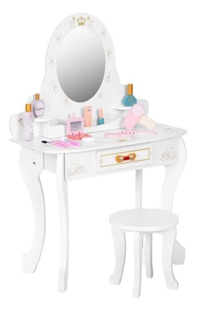 Toaletka dziecięca drewniana EcoToys z lustrem Różowe dodatki Duża (5905817003983)