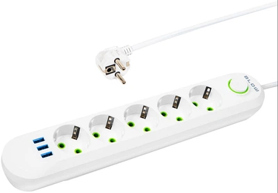 Подовжувач мережевий Blow PS-550 5-розетковий 3 x USB 5 м Білий (5900804143024)
