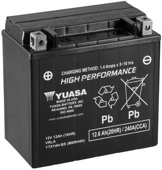 Мото аккумулятор Yuasa 12V 12.6Ah High Performance MF Battery AGM YTX14H-BS (сухозаряжений) (YTX14H-BS)