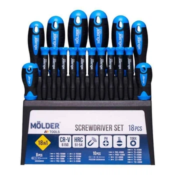 Вікрутки набір 18 одиниць CrV 6150 Molder з магнітним тримачем PH SL Torx (MT32218)