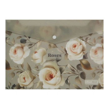Папка-конверт А4 на кнопке ROSES ARABESKI светло-серая BM.3943-20 BUROMAX матовый полупрозрачный пластик (4823126805627)