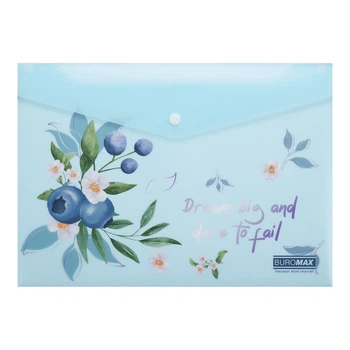 Папка-конверт А4 на кнопке BLUEBERRY ARABESKI аквамарин BM.3943-52 BUROMAX матовый полупрозрачный пластик (4823126816326)