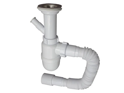 Сифон гофрированный для умывальника MILLZ 1 1/2"х40 пластиковый с отводом для стиральной машины (ТР-00026762)