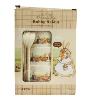 Детский набор посуды Bobby Rabbit 4 тарелки с ложечками пищевой пластик от 6 месяцев