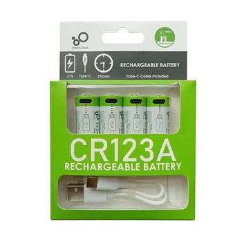 Аккумуляторы CR123A 16340 700 мАч с зарядкой USB Type-C (Блистер 4 шт + кабель) (15295-4bl)