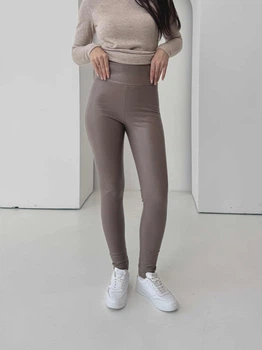Женские кожаные лосины на флисе 5XL капучино (112)