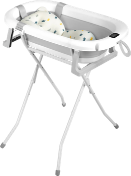 Wanienka dla dzieci Ricokids skladana ze stelazem termometrem i wkladka bialo-szara 85 x 45 x 21 cm (5903890629243)