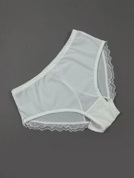 Трусики слипы прозрачные однотонные с рюшами эластичные ISSA PLUS BL3-222 XL белые (issa2007682720040)