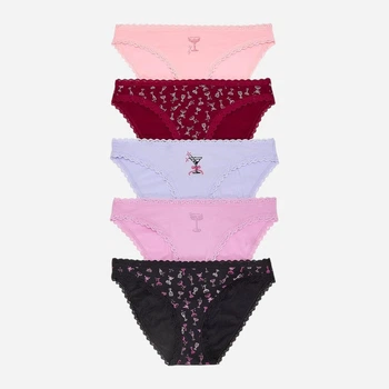 Набір трусиків сліпів жіночих бавовняних Victoria's Secret Stretch Cotton Lace Trim Bikini 27120761 L 5 шт Комбінований (43652955162823)