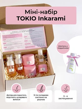 Мини-набор на 2-4 применения TOKIO INKARAMI "Smooth Line" процедура для пористых, жестких и вьющихся волос / профессиональная японская система для глубокого восстановления и ухода с кератином (5 компонентов на разлив + шампунь в ПОДАРОК)