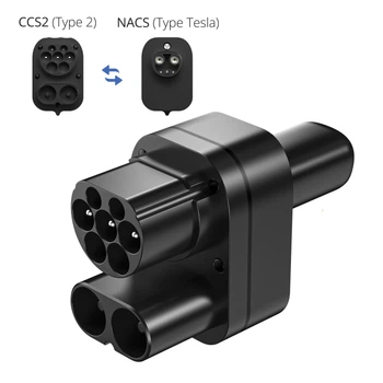 Адаптер - переходник CCS2 / NACS (AC + DC) 250kW для быстрой зарядки Tesla Model 3 / X / S / Y из США на зарядной станции / в домашних условиях Type 2: 19.2kW| IP54 | Специальная кнопка | Кейс в комплекте