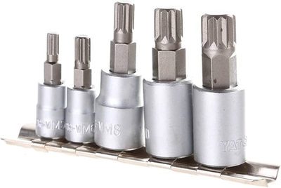 Набор головок M5-M12 с квадратом 1/4" + 3/8" со вставкой SPLINE 5 предметов YATO YT-04360