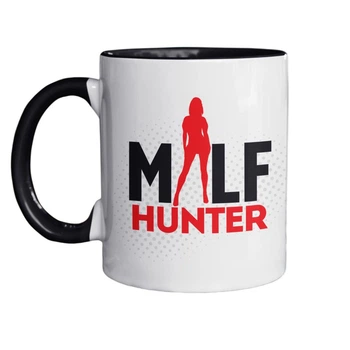 Чашка керамічна з принтом Milf Hunter 1 330 мл біла з чорною ручкою