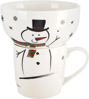 Набір чашка з мисочкою Orion для дітей порцеляновий Сніговик 2 предмети (8592381206369)