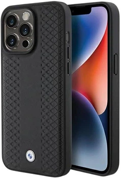 Etui plecki BMW Leather Diamond Pattern do Apple iPhone 15 Pro Max Black (3666339142575)