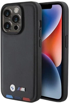 Etui plecki BMW Leather Stamp Tricolor do Apple iPhone 15 Pro Black (3666339143367)