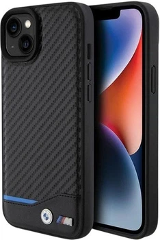 Etui plecki BMW Leather Carbon do Apple iPhone 15 Plus Black (3666339143848)