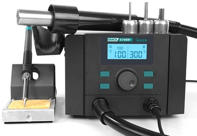 Паяльная станция 2 в 1 QUICK 8786D+ / паяльник 70 Вт + фен 700 Вт / 100-500°С / 40 л/мин