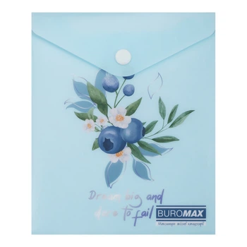 Папка-конверт А6 на кнопці BLUEBERRY ARABESKI аквамарин BM.3922-52 BUROMAX матовий напівпрозорий пластик (4823126816555)