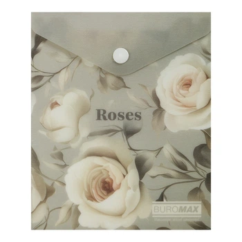 Папка-конверт А6 на кнопке ROSES ARABESKI светло-серая BM.3922-20 BUROMAX матовый полупрозрачный пластик (4823126809588)