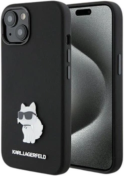 Панель Karl Lagerfeld Silicone Choupette Metal Pin для Apple iPhone 15 Black (3666339166366)