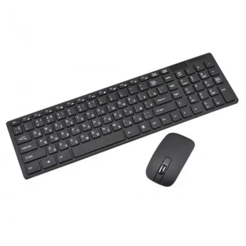 Беспроводная клавиатура и мышь 101 клавиш 2.4GHz wireless k06 38.5х11.5х2 см, питание от 3 батареек ААА, черная