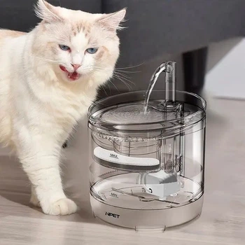 Поїлка для котів та собак фонтан 1,5л NPET WF050TP 15,5*15 см з фільтром, насосом та набором для очищення, прозорий